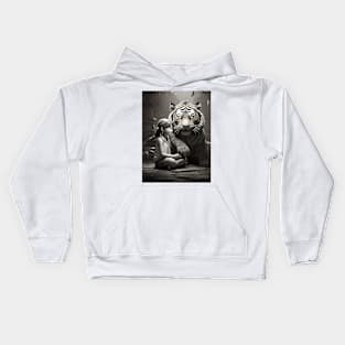 Black and white tiger with girl Kids Hoodie